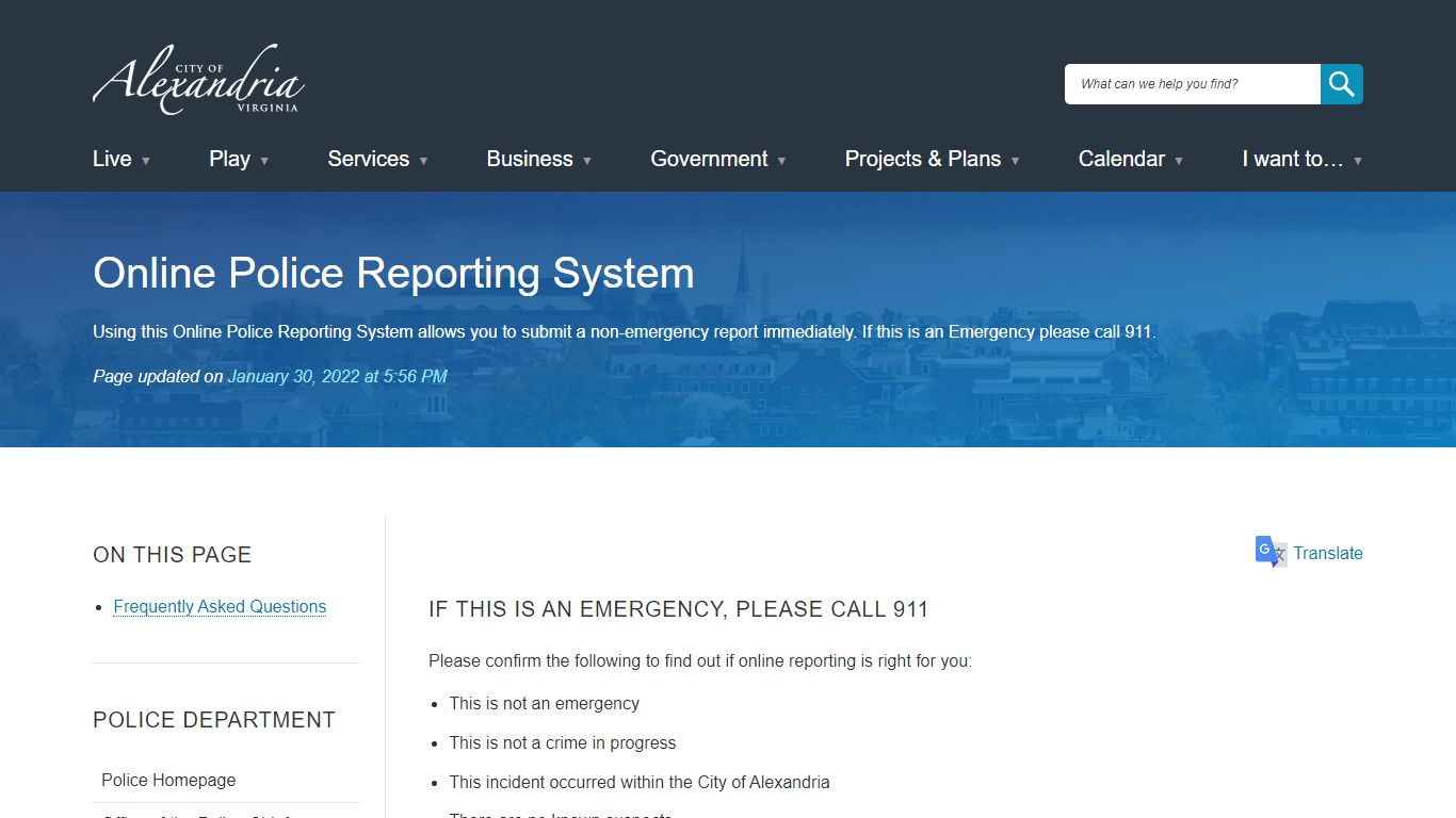 Online Police Reporting System | City of Alexandria, VA